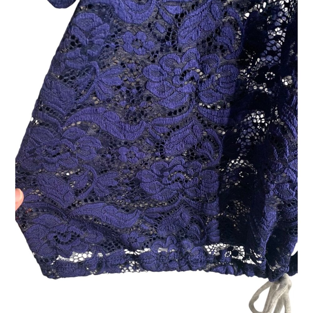 •SOLD•H.I.P. Navy Blue & Gray Lace Drawstring Hem Open Front Women's Kimono 1X - Picture 6 of 8